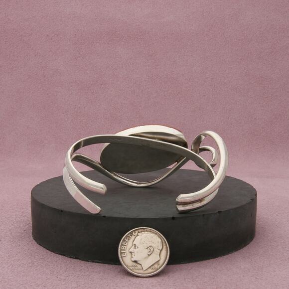 navajo sterling silver vintage bezel-set spiny oyster cuff bracelet size 6in - Picture 2 of 3